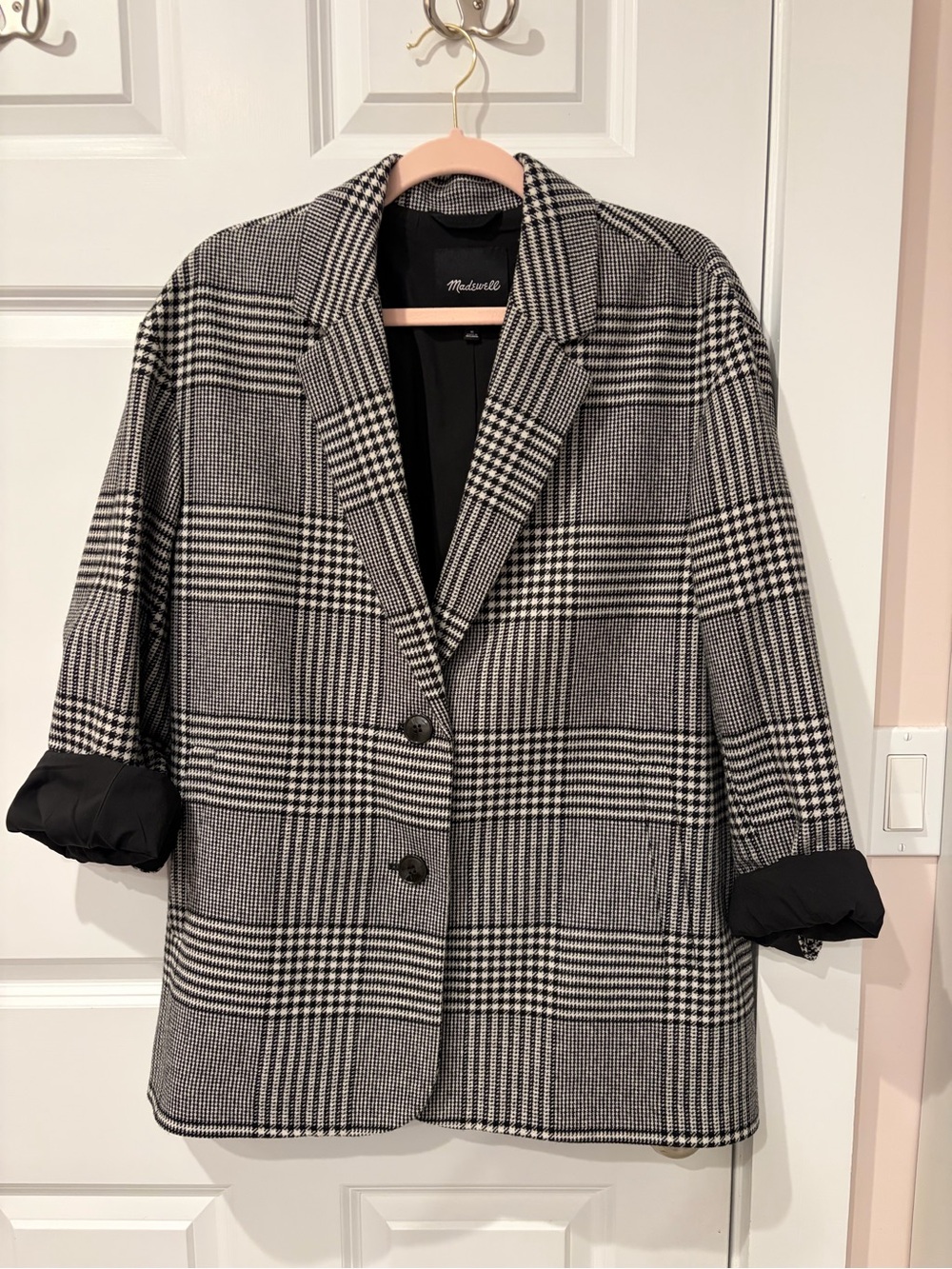 Madewell Black and White Glen Plaid Blazer